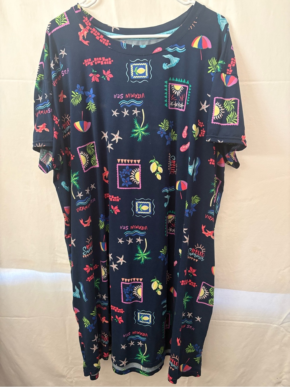 Navy Tropical Print Sleep T-Shirt Nightdress